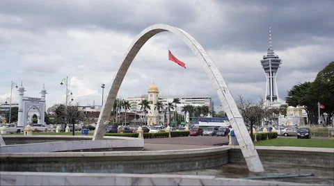 Dataran Alor Setar Square, Menara Tower and Raised Kedah Flag. Stock Footage 68023108
