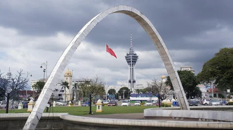 Dataran Alor Setar Square, Menara and Raised Kedah Flag Stock Footage 68023520