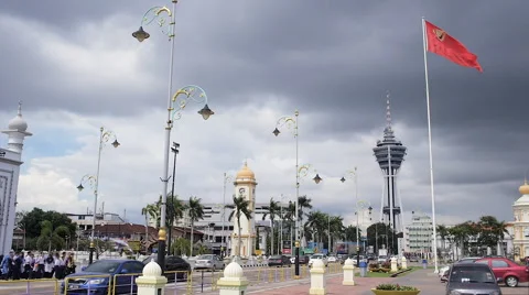 Dataran Alor Setar Square With Raised Kedah Flag and Menara Tower Stock Footage 68023942