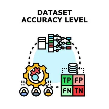 Dataset accuracy level evaluating machine learning model Stock Illustration