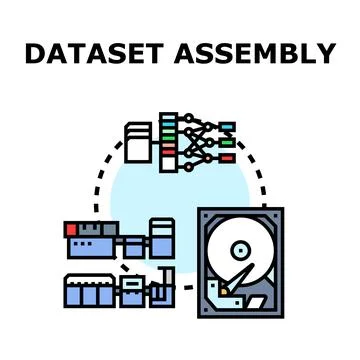Dataset assembly process creating structured information system Stock Illustration