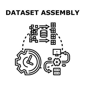 Dataset assembly process creating structured information system Stock Illustration