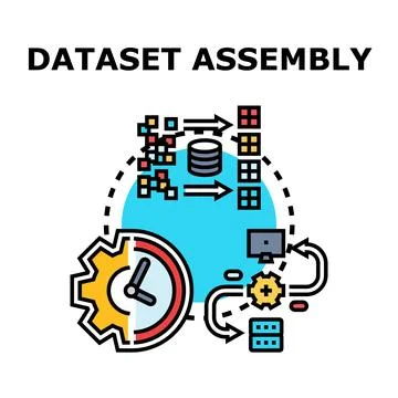 Dataset assembly process creating structured information system Stock Illustration