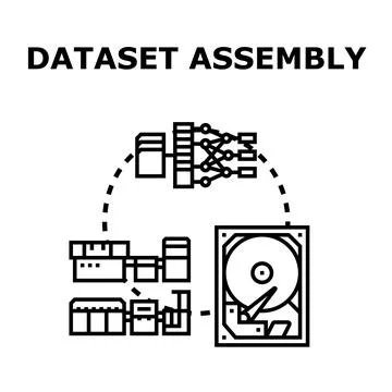 Dataset assembly process creating structured information system 库存插图