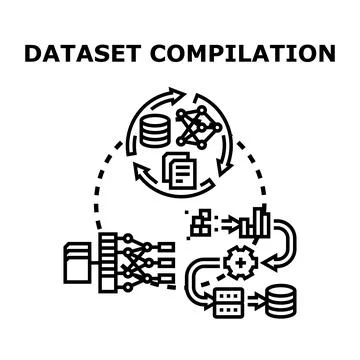Dataset compilation processing for machine learning analysis Stock Illustration