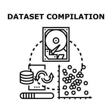 Dataset compilation processing storing and analyzing information Stockillustratie