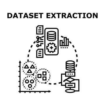 Dataset extraction process analyzing structured and unstructured information Stock Illustration
