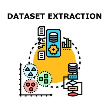 Dataset extraction process analyzing structured and unstructured information Stock Illustration