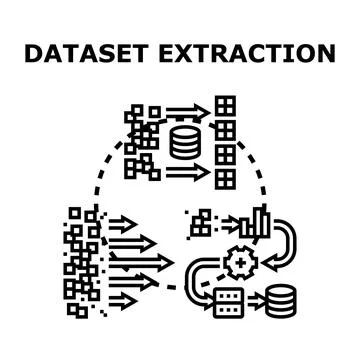 Dataset extraction process identifying valuable data elements Stock Illustration