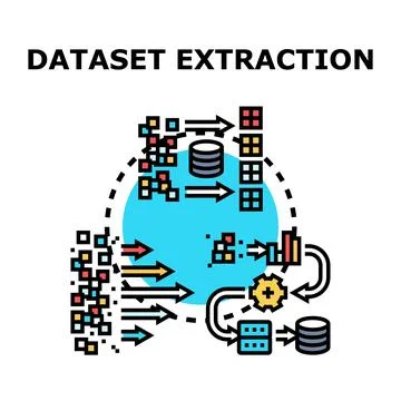 Dataset extraction process identifying valuable data elements Stock Illustration