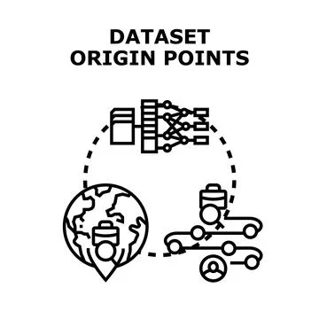 Dataset origin points, data collection location concept Stock Illustration