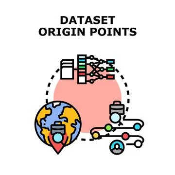 Dataset origin points, data collection location concept Stock Illustration