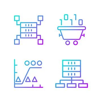Dataset processing gradient linear vector icons set Stock Illustration
