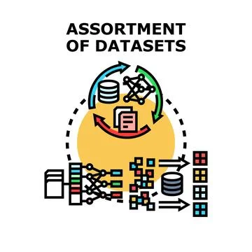 Datasets assortment for machine learning algorithm development Stock Illustration