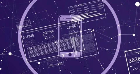 Datastream driving HUD panels, updating numbers, shifting keys around phone, Stock Footage 333967656