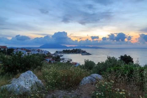 Datca cityscape with port in spring time in Mugla, Turkey Stock Photos