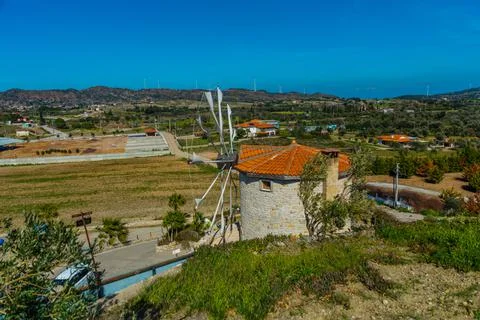 DATCA, MUGLA, TURKEY: The old Turkish windmill Datca Vineyard on a sunny day, Stock Photos