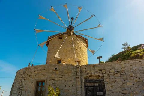 DATCA, MUGLA, TURKEY: The old Turkish windmill Datca Vineyard, now a cafe and Stock Photos