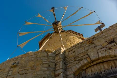 DATCA, MUGLA, TURKEY: The old Turkish windmill Datca Vineyard, now a cafe and Stock Photos