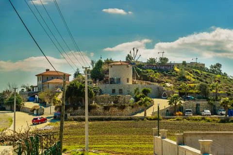 DATCA, MUGLA, TURKEY: The old Turkish windmill Datca Vineyard on a sunny day, Stock Photos