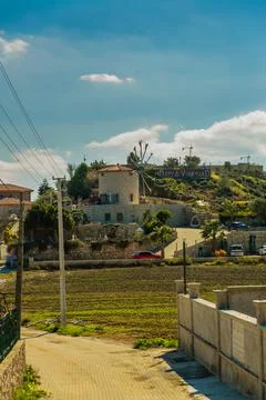DATCA, MUGLA, TURKEY: The old Turkish windmill Datca Vineyard on a sunny day, Stock Photos