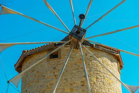 DATCA, MUGLA, TURKEY: The old Turkish windmill Datca Vineyard on a sunny day, Stock Photos