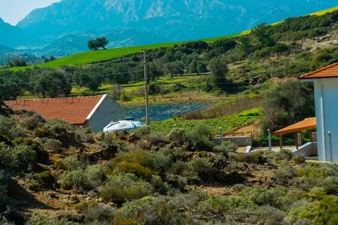 DATCA, MUGLA, TURKEY: Panoramic view of the landscape in the town Datce. Foto stock