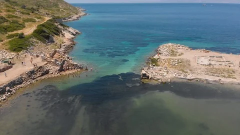 Datça Turkey Knidos Ancient City Aerial View Stock Footage 109583402