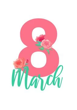 Date 8 of March decorated with pink flowers. Stock Illustration