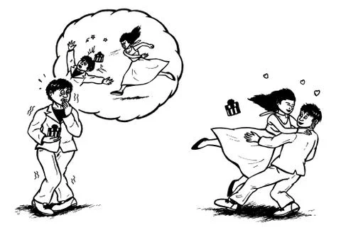 The Date - and a scared man II  - with a Happy Ending Stock-Illustration