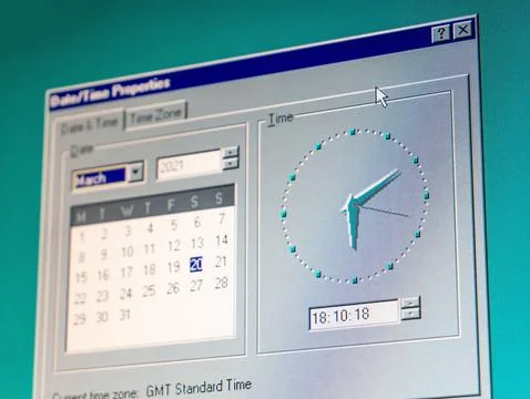 Date and time properties settings Microsoft Windows 95, 98, 2000 UI user in.. Foto stock