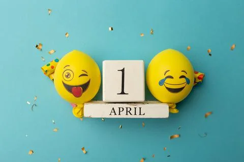 Date April 1. Creative concept for April Fools' Day. Festive decor Stock Photos