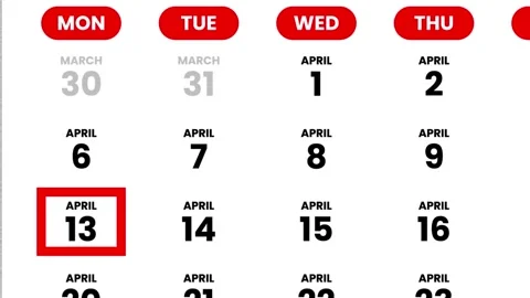 The date April 13th, 2026 marked with a red cursor on the wall animation Stock Footage 323521553