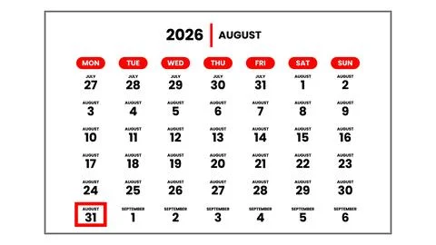 The date August 31st, 2026 Stock Illustration
