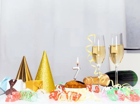Date of Birth  7. Festive background with a bottle of champagne. Festive Ch.. Stock Photos