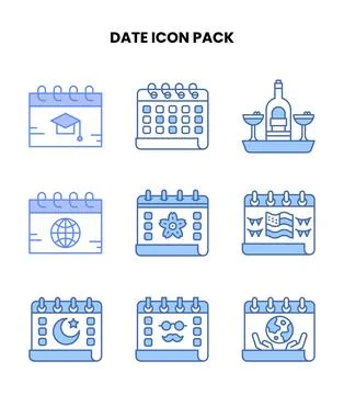 Date Blue Icons Pack Stock Illustration