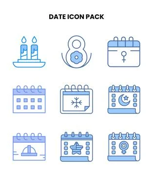 Date Blue Icons Pack Stock Illustration