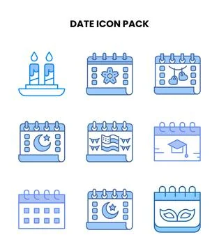 Date Blue Vector Icons Pack Stock Illustration