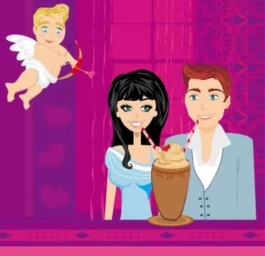 Date in the cafe Stock Illustration