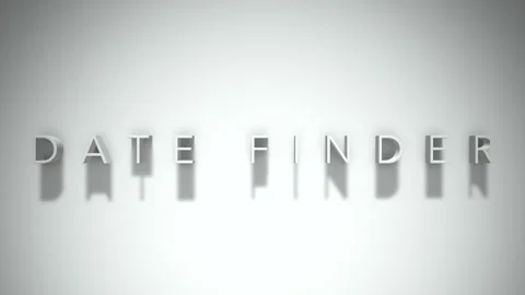 Date finder 3D title animation with shadows on a white background Stock Footage 297666882