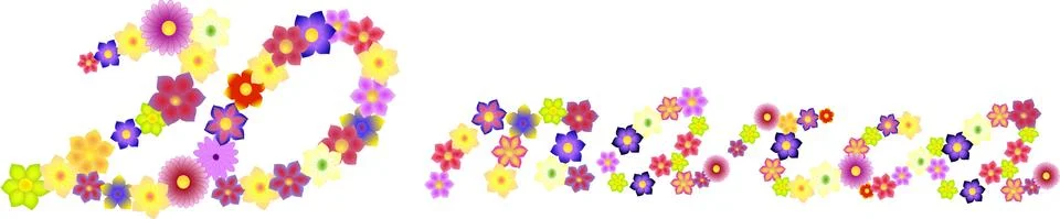 Date of first day od spring made of flowers Stock Illustration