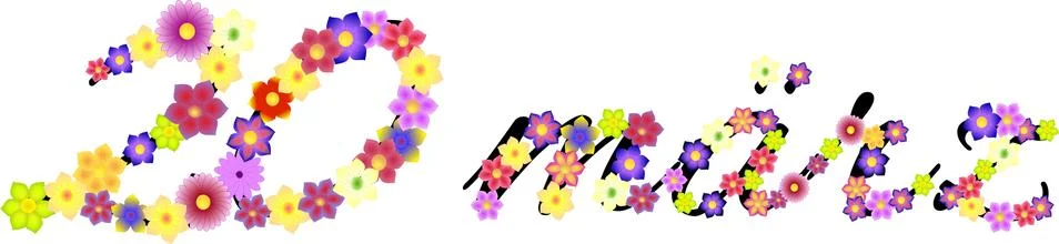 Date of first day of spring made of flowers in german Stock Illustration