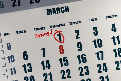 Date the first of March in the calendar.The first day of spring.The beginning Stock Photos