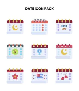 Date Flat Collection Icons Pack Stock Illustration