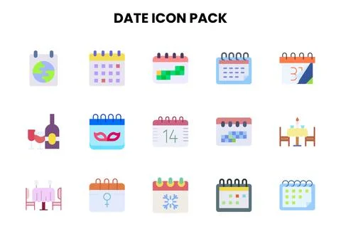 Date Flat Collection Icons Pack Stock Illustration