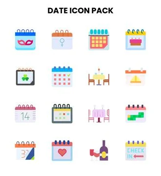 Date Flat Collection Icons Pack Stock Illustration