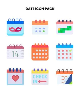 Date Flat Set Icons Pack Stock Illustration