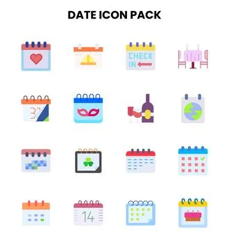 Date Flat Vector Icons Pack Stock Illustration