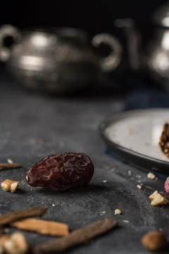 Date fruit on Arabic set up Stock Photos
