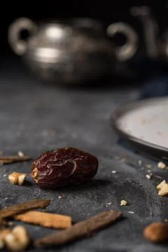 Date fruit on Arabic set up Stock Photos